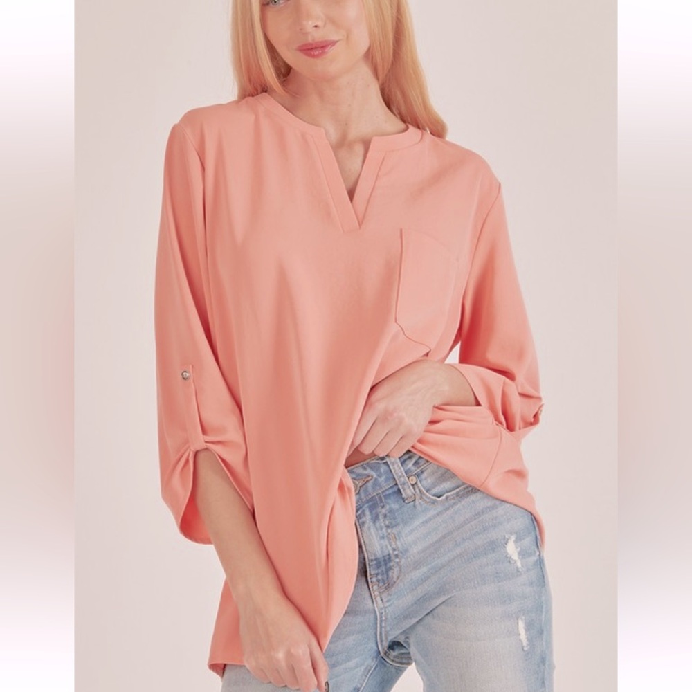 BOHO WOMEN FRONT POCKET SOLID SLIT OPEN LOOSE FIT TOP
